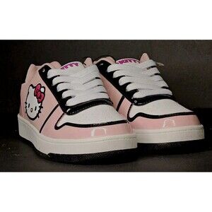 Sanrio Hello Kitty Pink Patent PU Black Trim Court Sneakers Womens Size 9 NWT